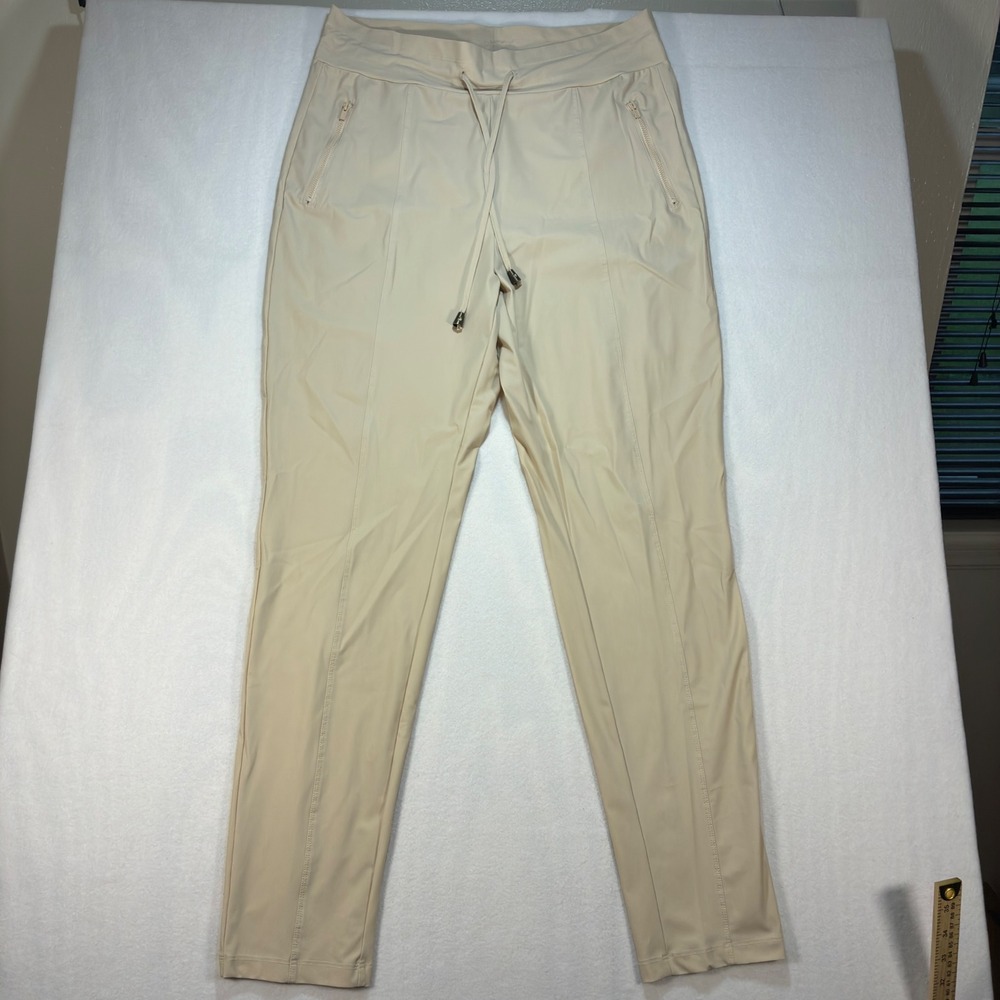 Esqualo Women Drawstring Trousers Size 12 Beige Nylon Spandex Travel Minimalist